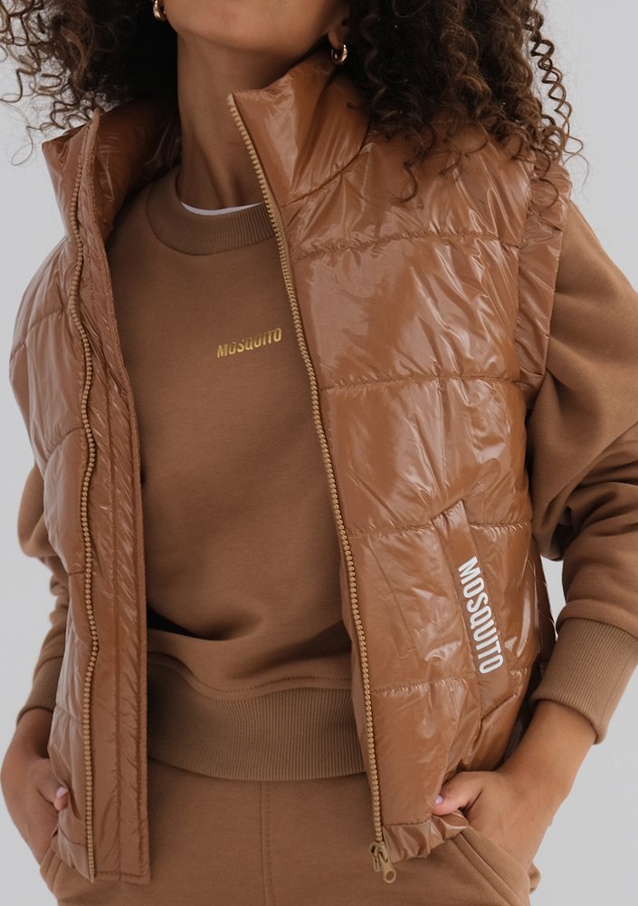 Abi - Quilted caramel brown sleeveless jacket