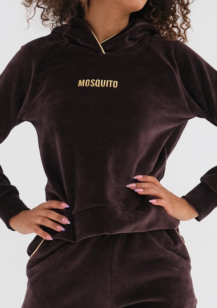 Queens - Bluza velvet z kapturem Brązowa