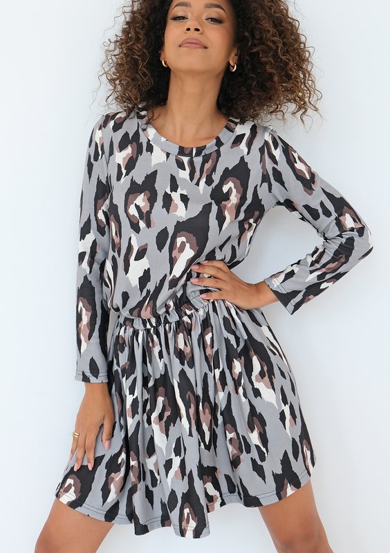 Sara - Grey spotted mini dress