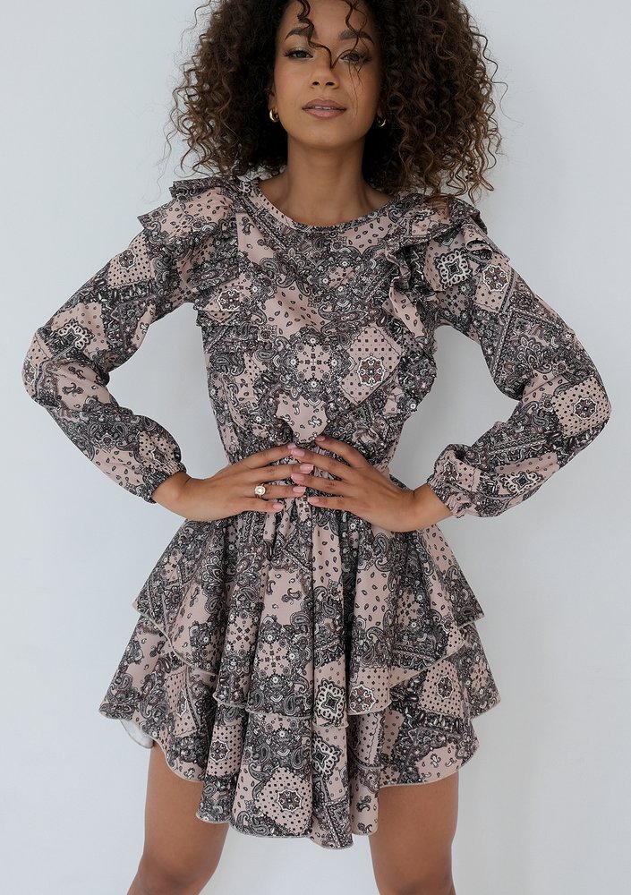 Naomi - Nude printed mini dress with frills