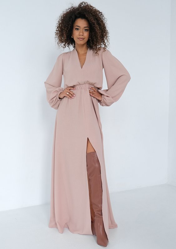 Adele - Shiny beige maxi dress