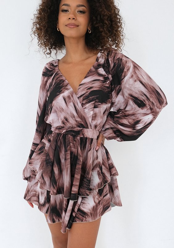 Nessa - Sukienka mini w print Brązowa