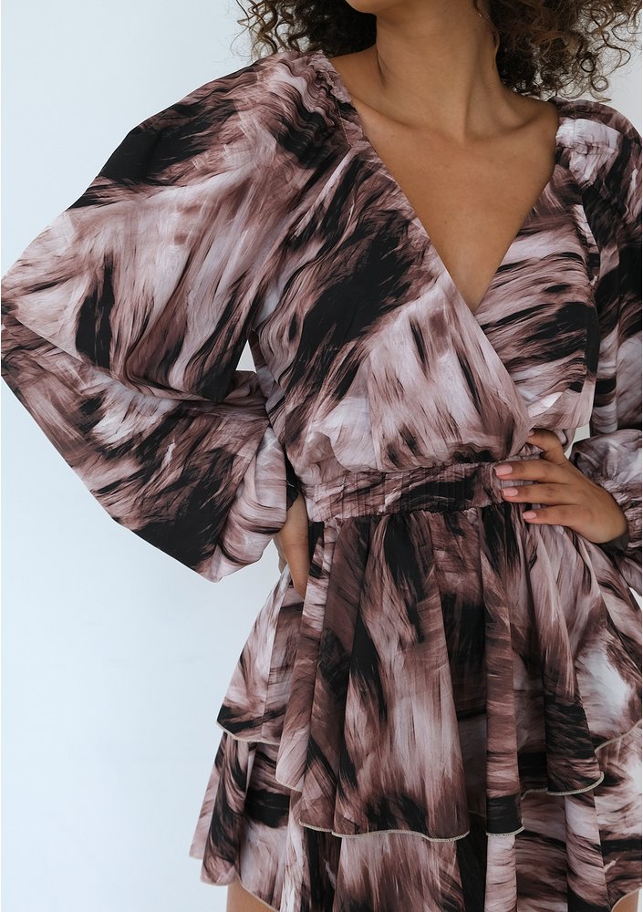 Nessa - Brown printed mini dress