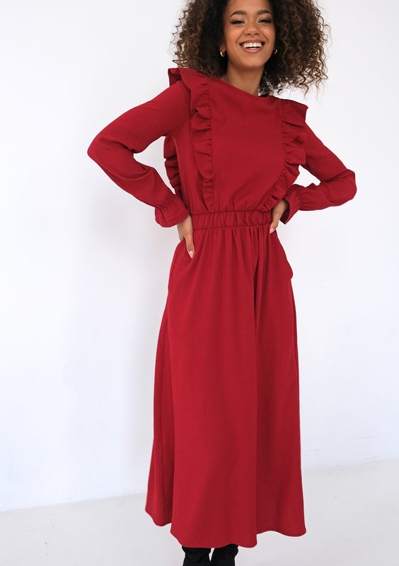 Olena -Claret midi dress with frills