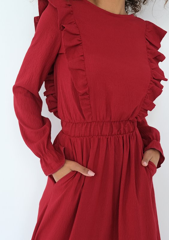 Olena -Claret midi dress with frills