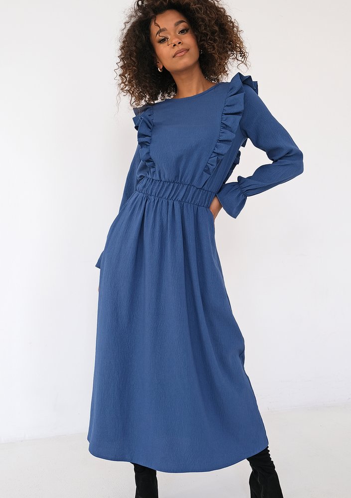 Olena - Blue midi dress with frills
