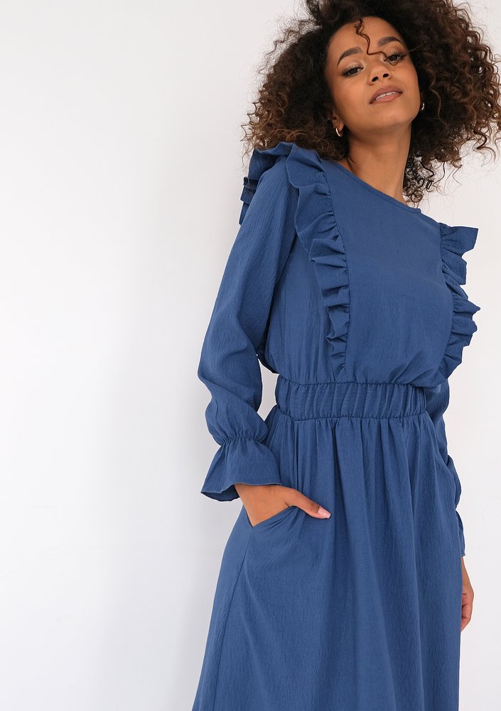 Olena - Blue midi dress with frills