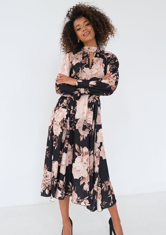 Florence - Black floral midi dress