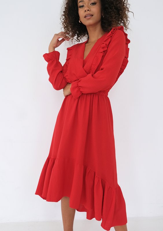 Verena - Red midi dress with frills