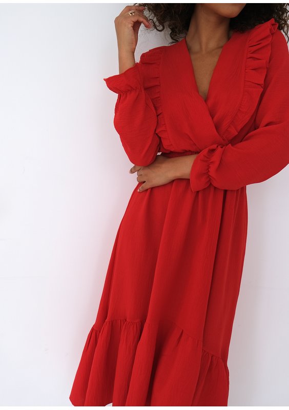 Verena - Red midi dress with frills