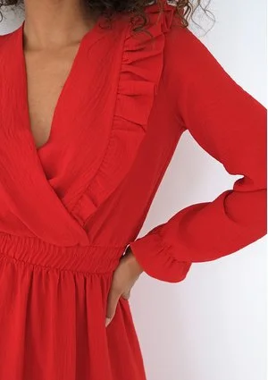 Verena - Red midi dress with frills