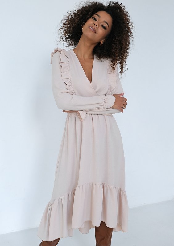 Verena - Beige midi dress with frills