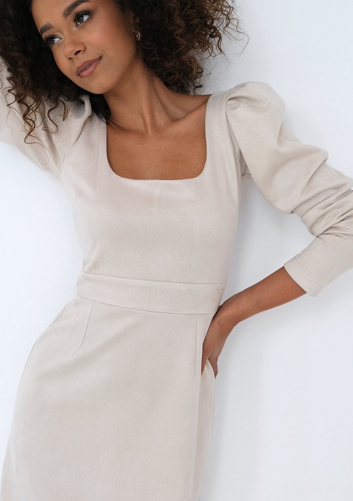 Sana - Beige mini eco suede dress