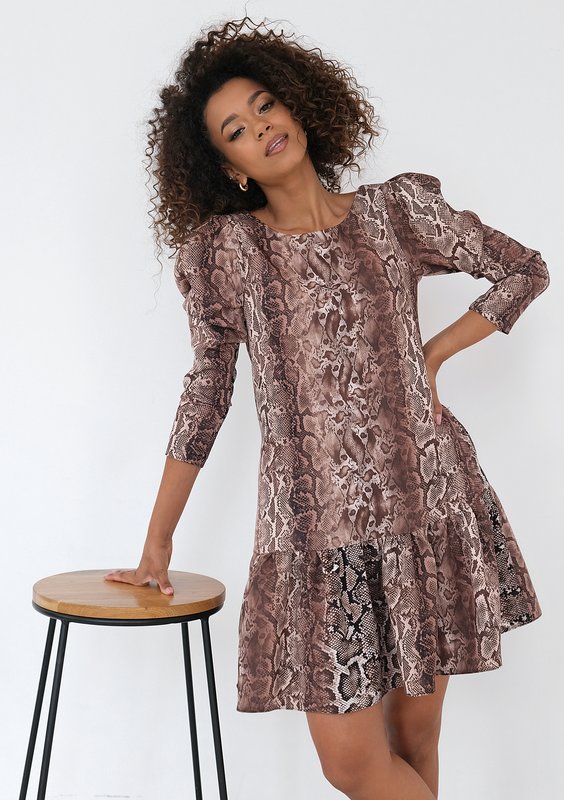 Matea - Snake printed dress with a frill