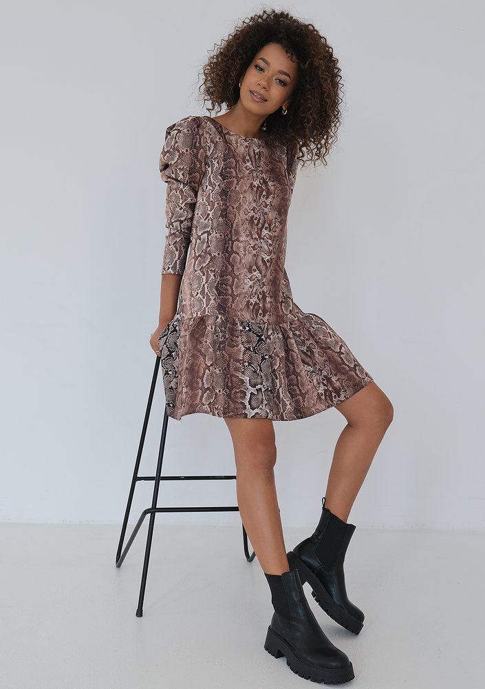 Matea - Snake printed dress with a frill