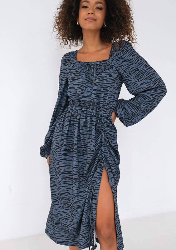 Irma - Blue zebra printed midi dress