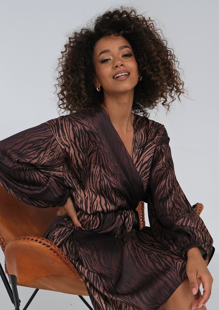 Irene - Brown zebra printed midi dress