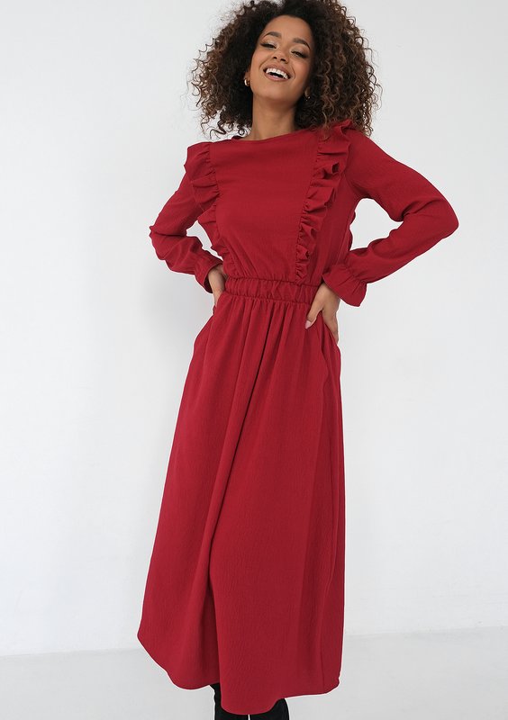 Olena -Claret midi dress with frills