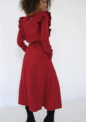 Olena -Claret midi dress with frills