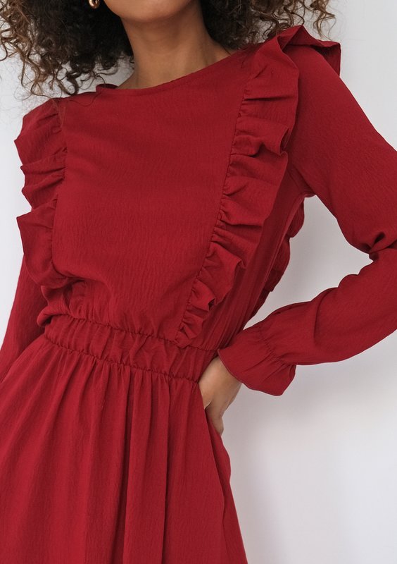 Olena -Claret midi dress with frills