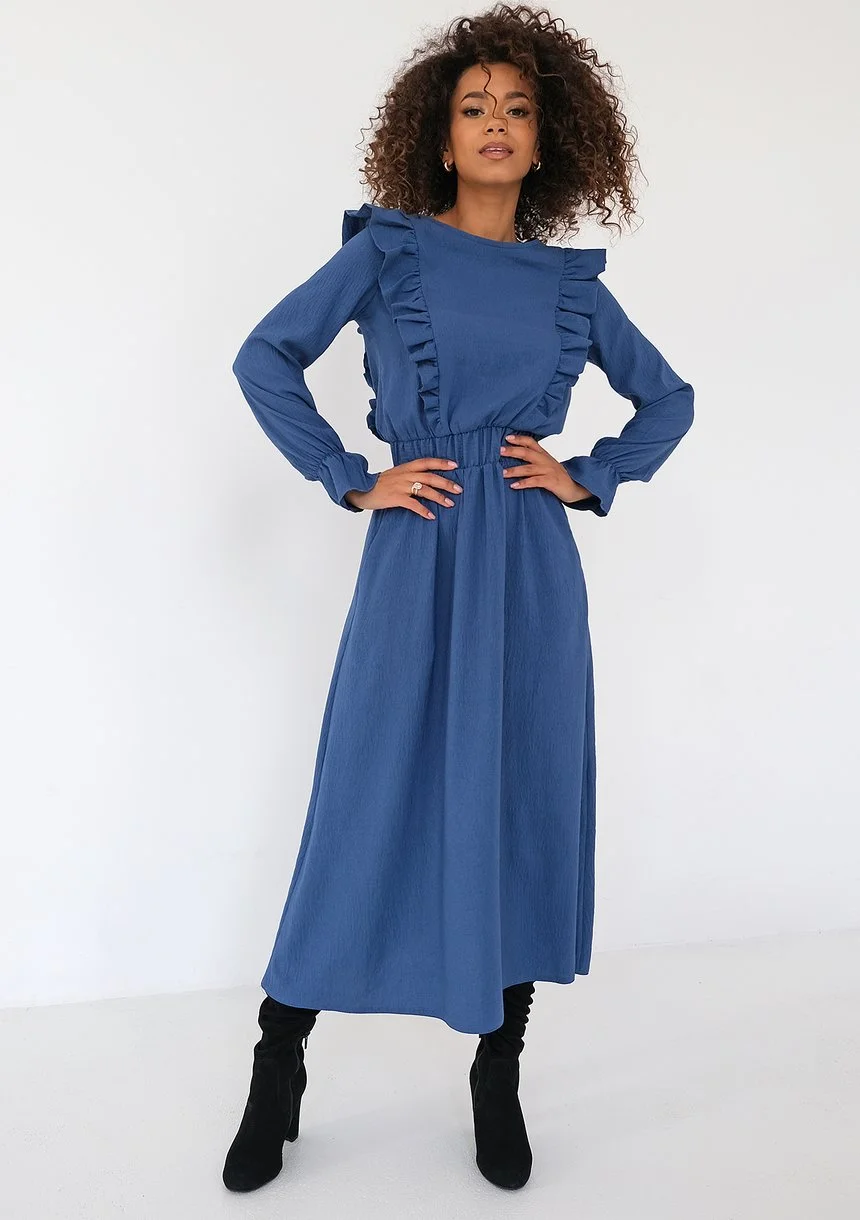 Olena - Blue midi dress with frills