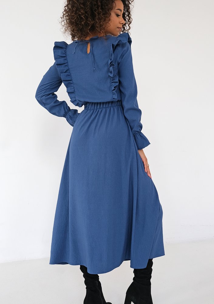 Olena - Blue midi dress with frills
