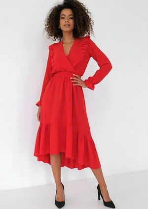 Verena - Red midi dress with frills