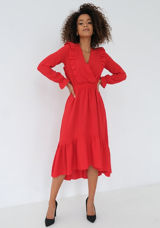 Verena - Red midi dress with frills