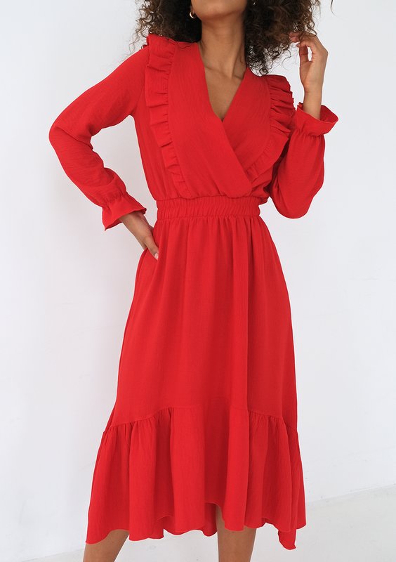 Verena - Red midi dress with frills