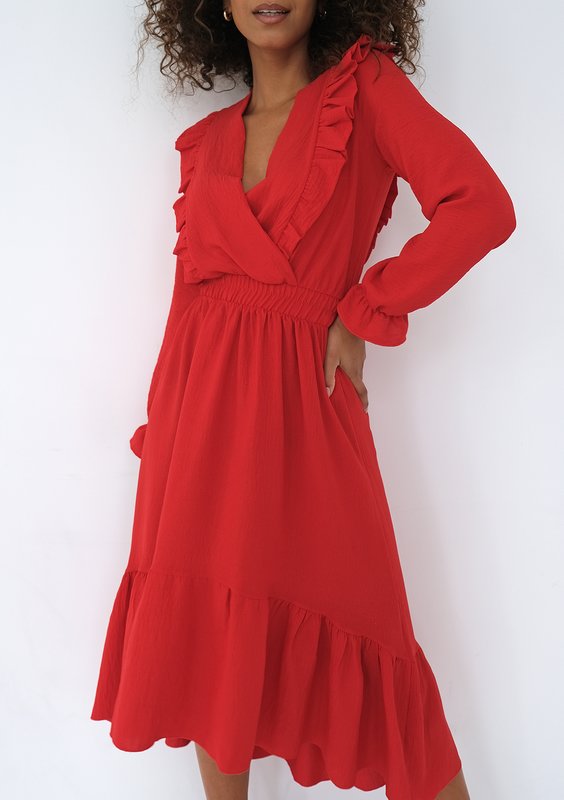 Verena - Red midi dress with frills