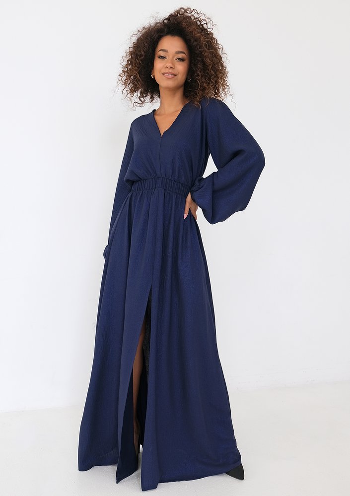 Adele - Shiny navy blue maxi dress