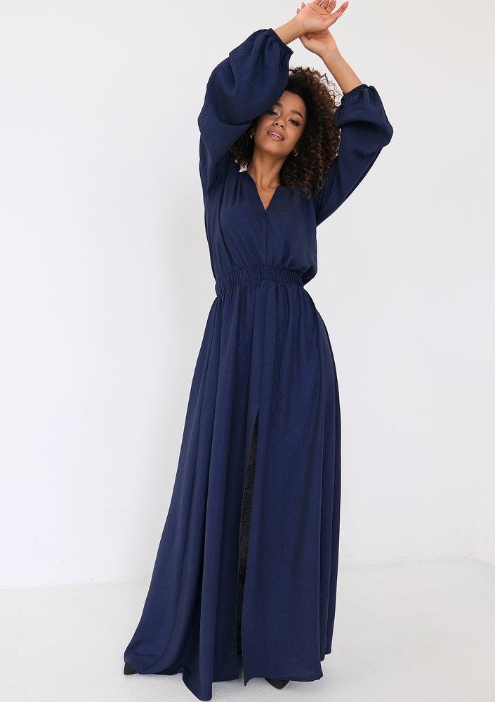 Adele - Shiny navy blue maxi dress