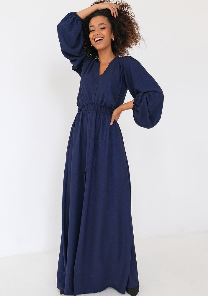 Adele - Shiny navy blue maxi dress
