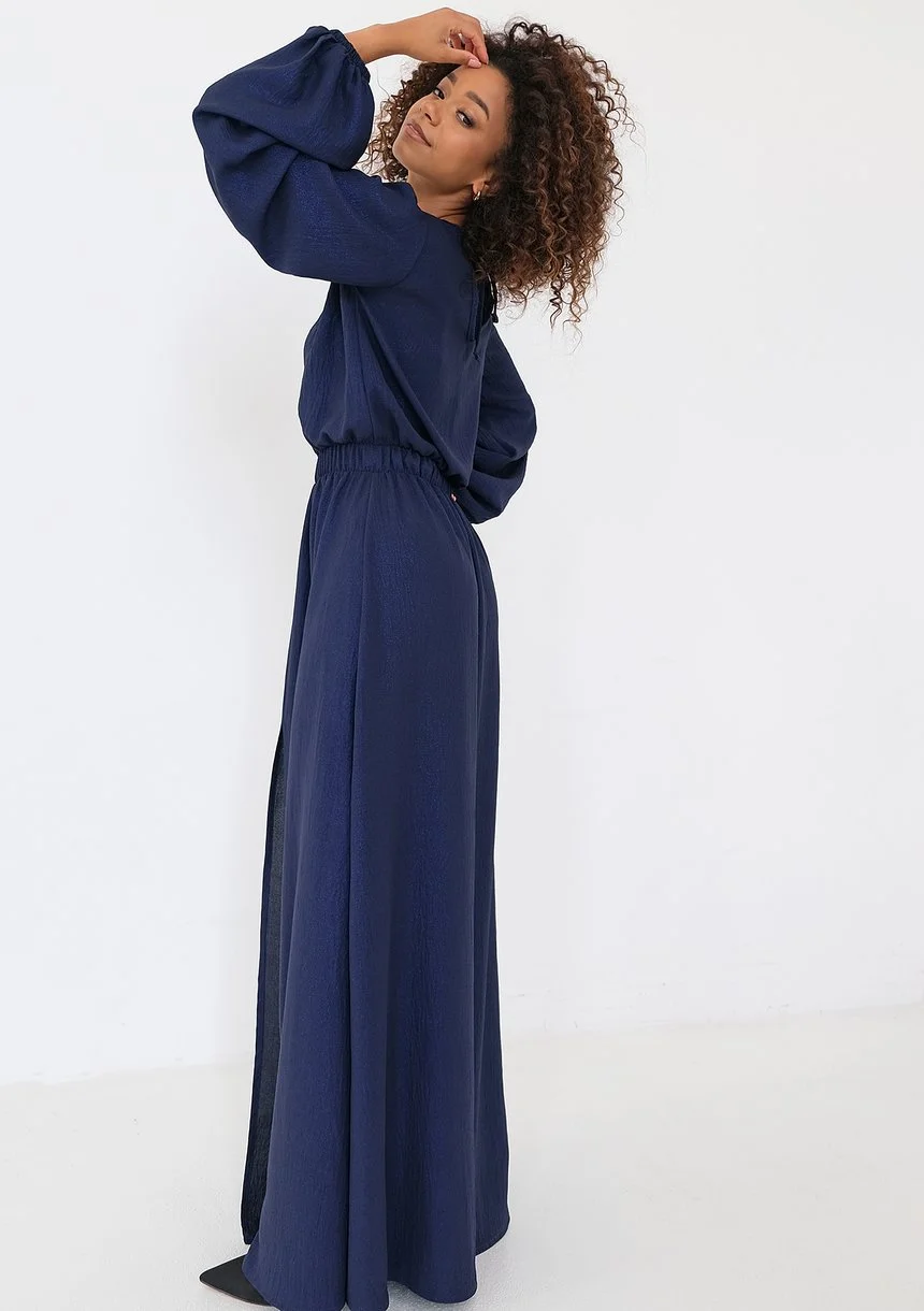 Adele - Shiny navy blue maxi dress
