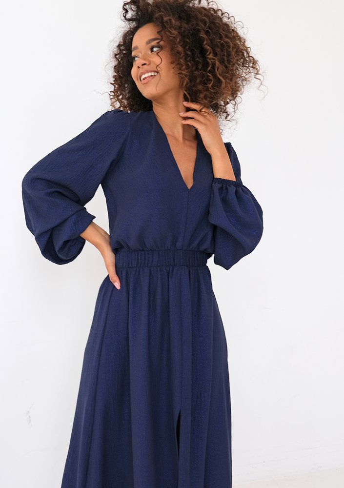 Adele - Shiny navy blue maxi dress