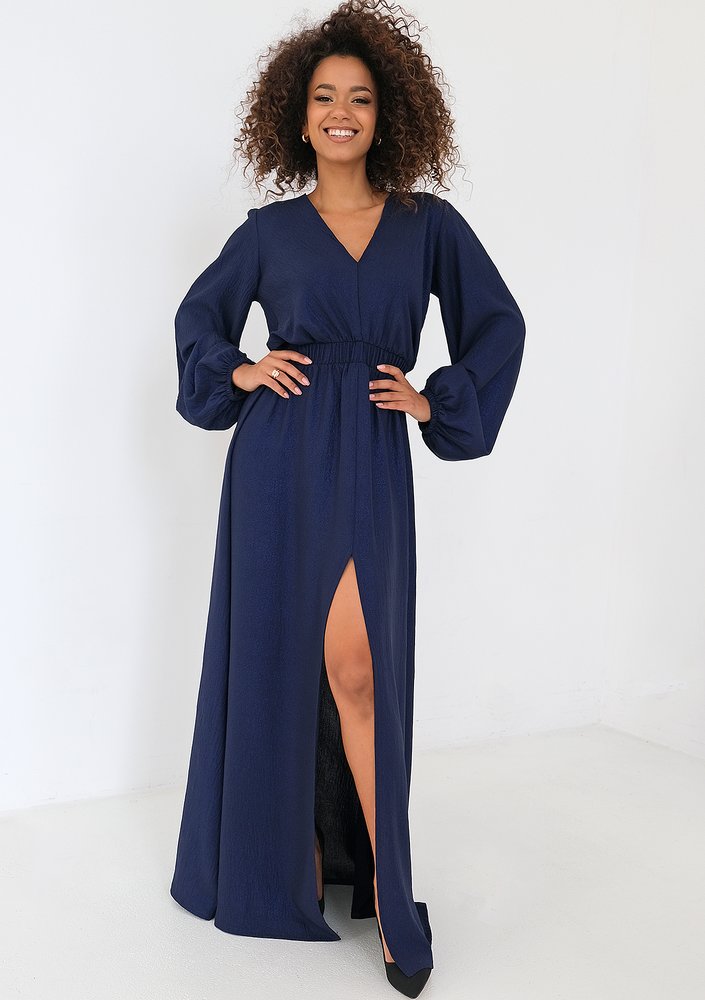 Adele - Shiny navy blue maxi dress