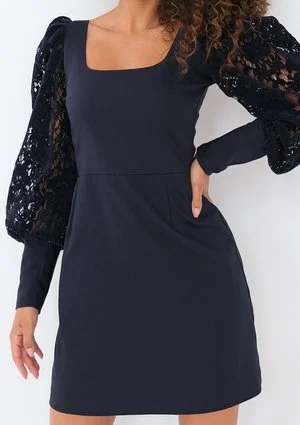Nadine - Navy blue mini dress with lacy sleeves