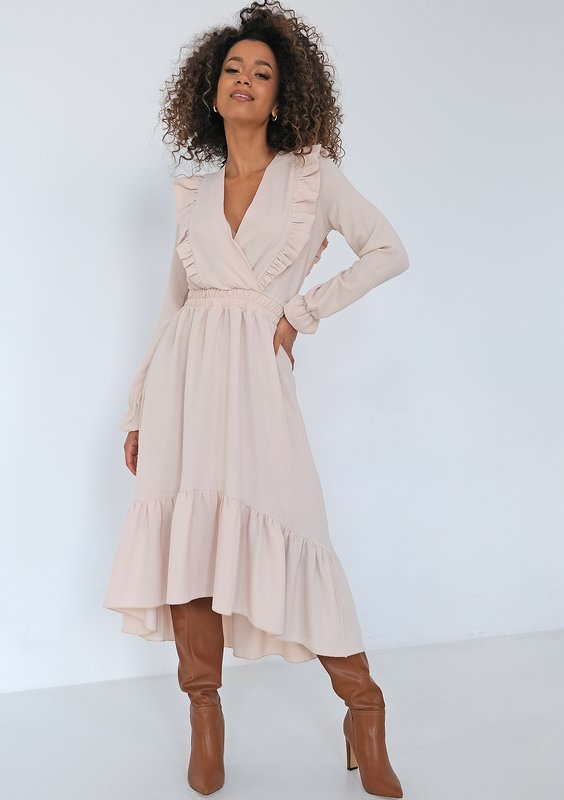 Verena - Beige midi dress with frills