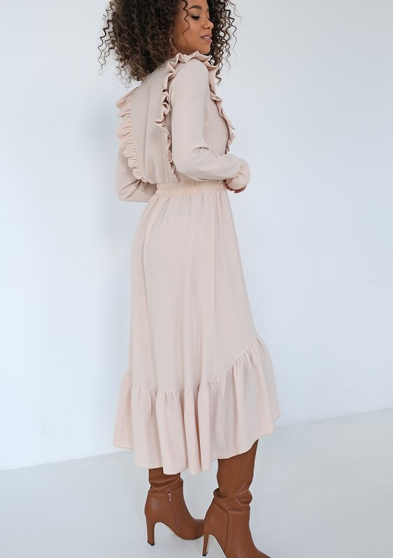Verena - Beige midi dress with frills