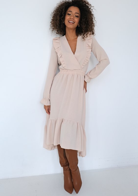 Verena - Beige midi dress with frills