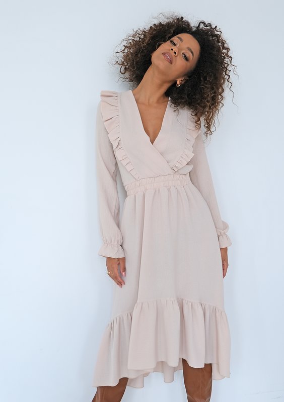 Verena - Beige midi dress with frills