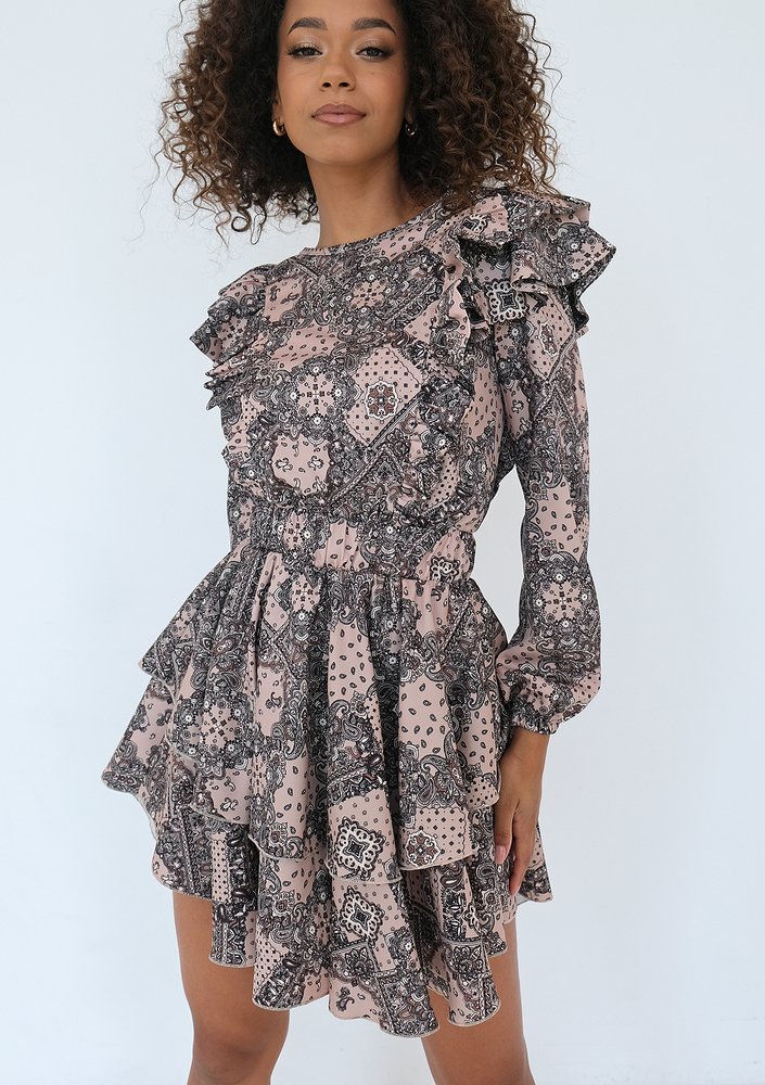 Naomi - Nude printed mini dress with frills