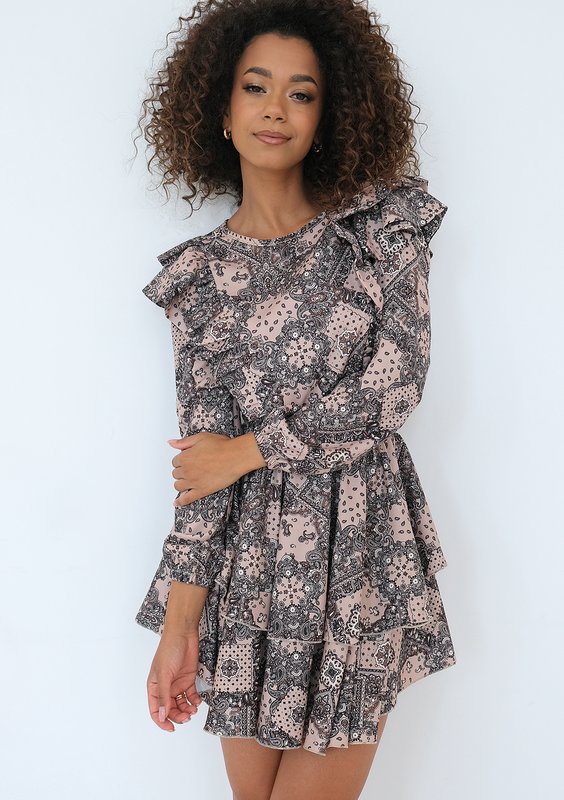 Naomi - Nude printed mini dress with frills