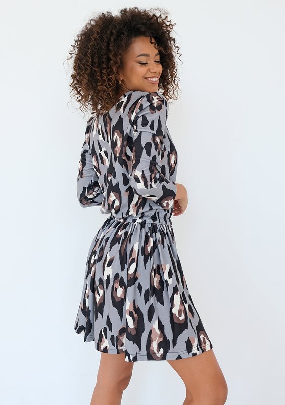 Sara - Grey spotted mini dress