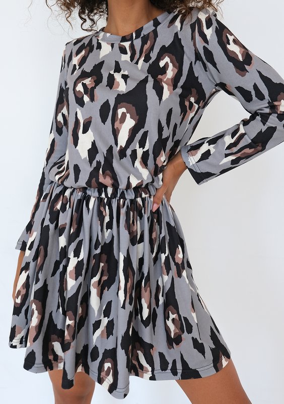 Sara - Grey spotted mini dress