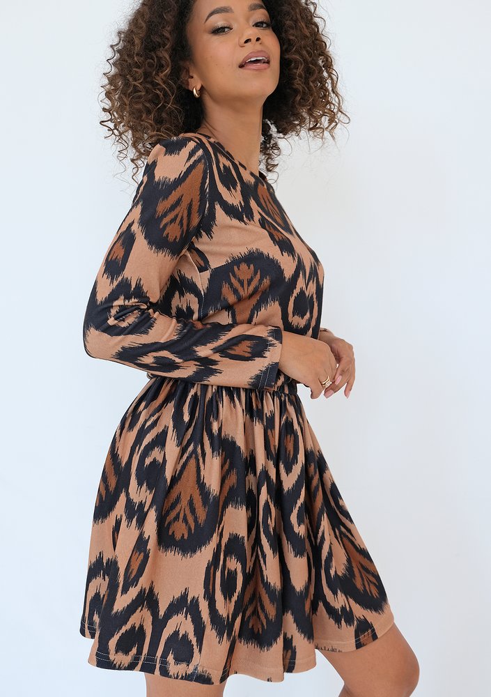 Sara - Brown boho printed mini dress