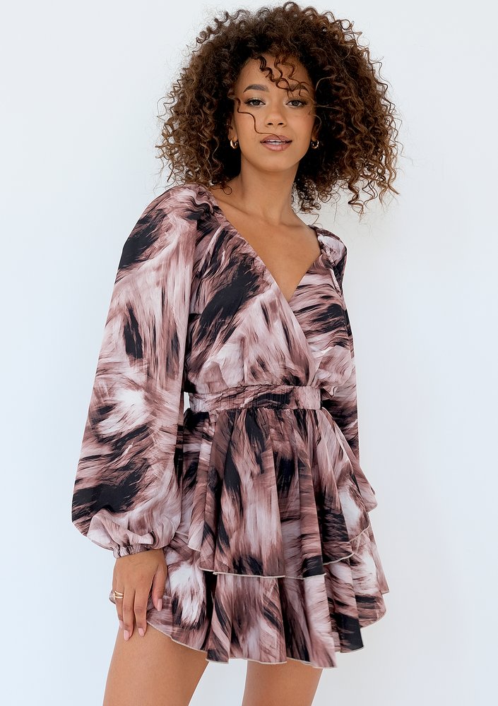 Nessa - Brown printed mini dress