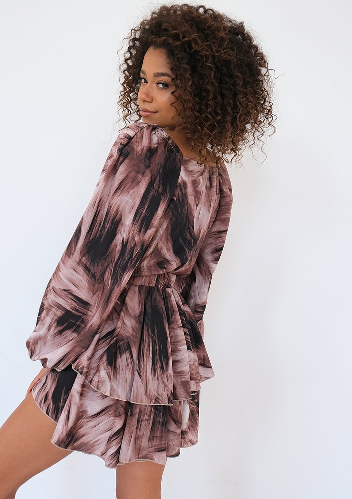 Nessa - Brown printed mini dress