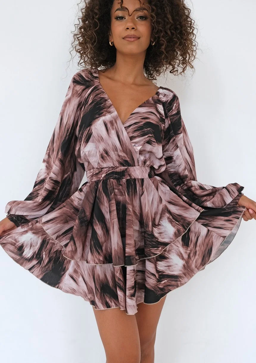 Nessa - Brown printed mini dress