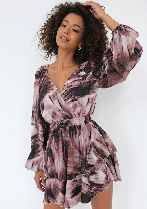 Nessa - Sukienka mini w print Brązowa